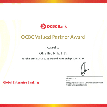 One IBC Limited’s 2019 achievement of receiving OCBC Bank’s Value Partner Award in 5 consecutive years.