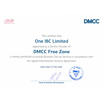 One IBC® was granted as a Service Provider  of DMCC Free Zone