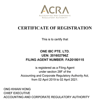 One IBC Pte. Ltd - Certified Corporate Services Provider in Singapore by ACRA 2021 - 2023